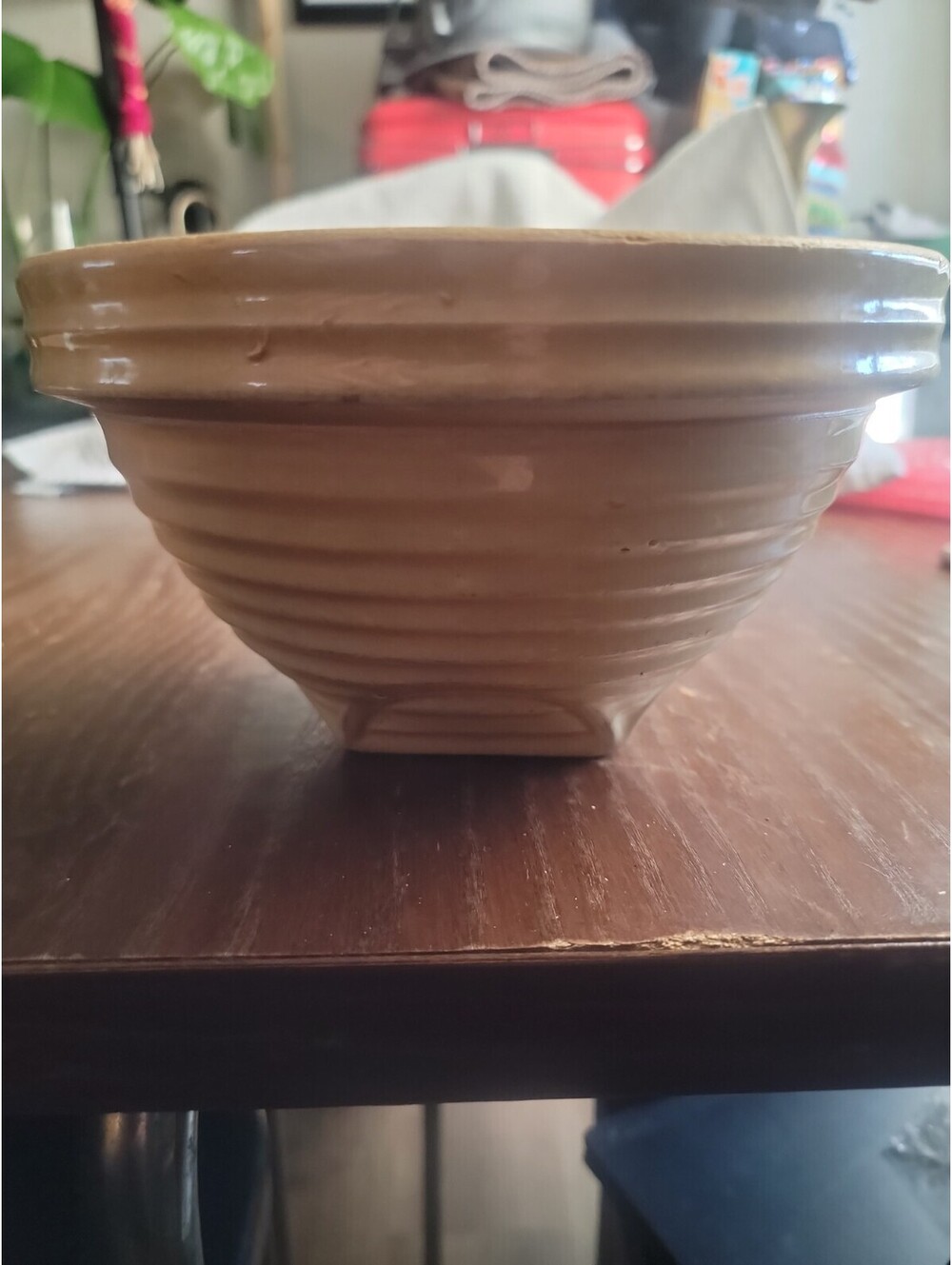 Antique McCoy Yellowware Green Mixing Bowl Ribbed Ringware Beehive #8